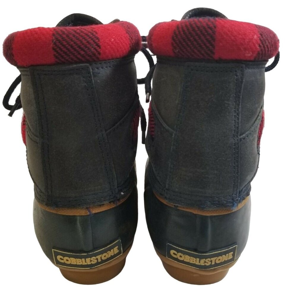 ✅Cobblestone Rubber and Leather Boots Womens Sz 9 Red Plaid Thermolite Insulated - Picture 6 of 12